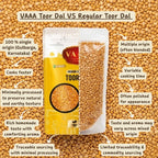 VAAA GI Tagged Kalaburagi Toor Dal – Tur Dal / Arhar Dal / Togari Bele – Premium Unpolished High Calcium Split Pigeon Peas – 1 kg (2×500 g)