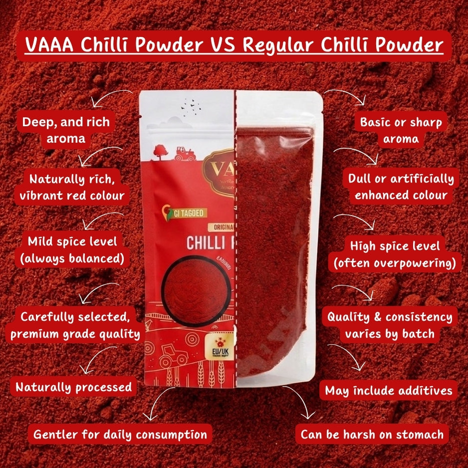 VAAA GI Tagged Byadagi Dabbi (Deluxe) Chilli Powder – Natural Deep Red Colour – Low Spice Kashmiri Style Chilli Powder – No Artificial Colour - 500 Grams.