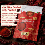 VAAA GI Tagged Byadagi Dabbi (Deluxe) Chilli Powder – Natural Deep Red Colour – Low Spice Kashmiri Style Chilli Powder – No Artificial Colour - 500 Grams.