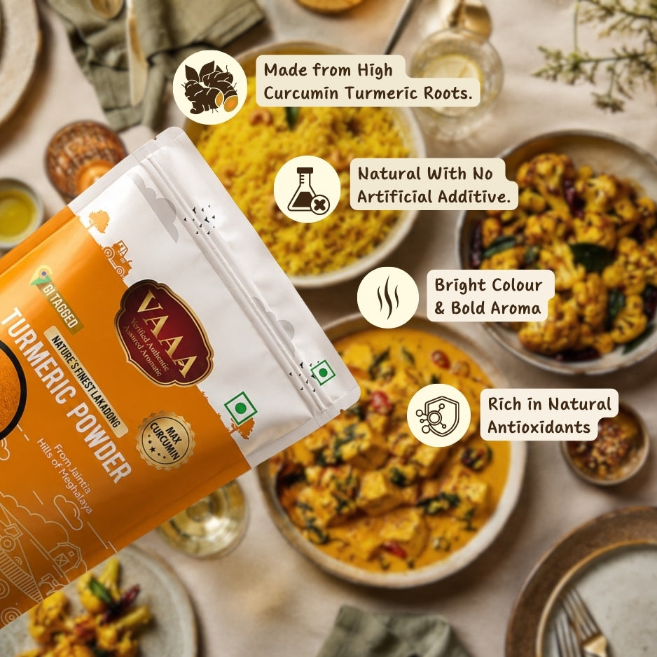 VAAA GI Tagged Lakadong Turmeric Powder – High Curcumin Natural Haldi / Manjal – Premium Unpolished Turmeric from Meghalaya - 500 Grams