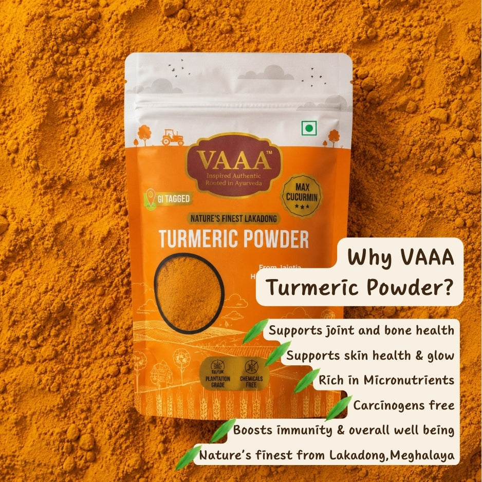 VAAA GI Tagged Lakadong Turmeric Powder – High Curcumin Natural Haldi / Manjal – Premium Unpolished Turmeric from Meghalaya - 500 Grams