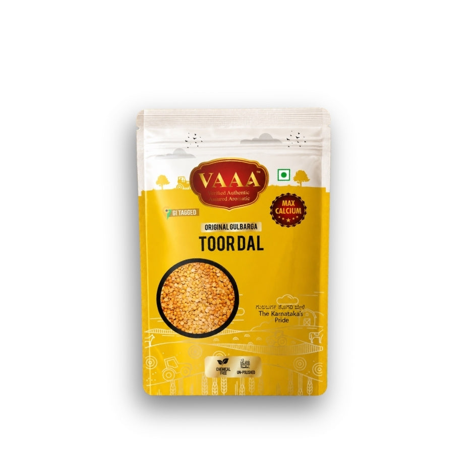 VAAA GI Tagged Kalaburagi Toor Dal – Tur Dal / Arhar Dal / Togari Bele – Premium Unpolished High Calcium Split Pigeon Peas – 1 kg (2×500 g)