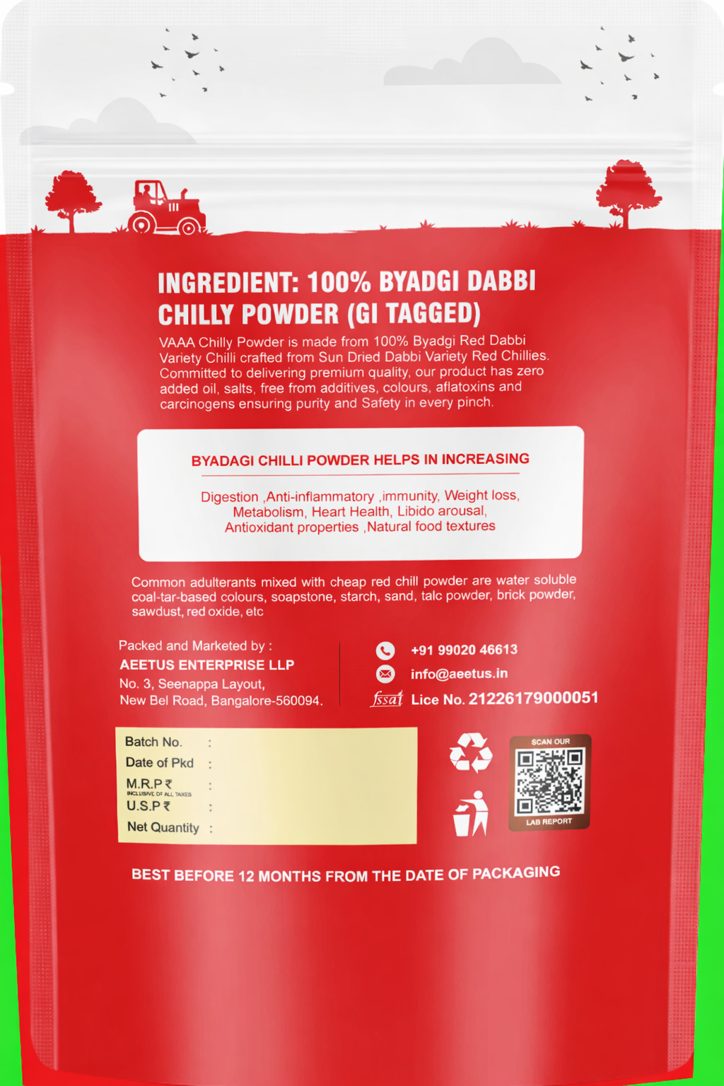 VAAA GI Tagged Byadagi Dabbi (Deluxe) Chilli Powder – Natural Deep Red Colour – Low Spice Kashmiri Style Chilli Powder – No Artificial Colour - 500 Grams.