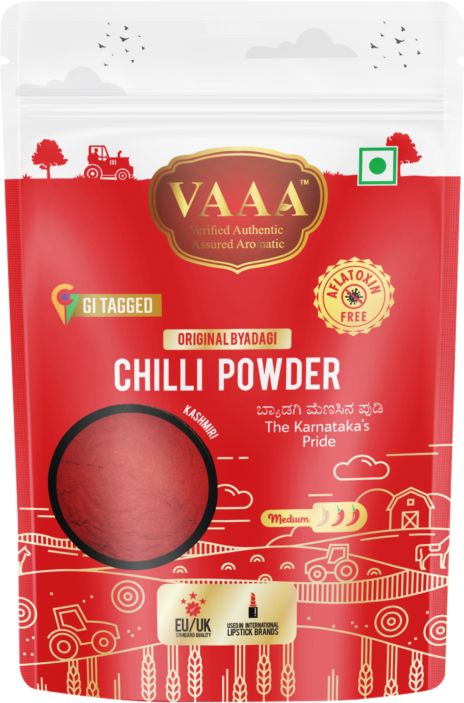 VAAA GI Tagged Byadagi Dabbi (Deluxe) Chilli Powder – Natural Deep Red Colour – Low Spice Kashmiri Style Chilli Powder – No Artificial Colour - 500 Grams.