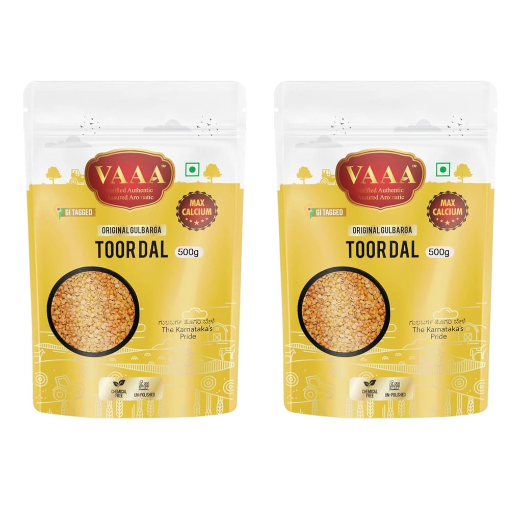 VAAA GI Tagged Kalaburagi Toor Dal – Tur Dal / Arhar Dal / Togari Bele – Premium Unpolished High Calcium Split Pigeon Peas – 1 kg (2×500 g)