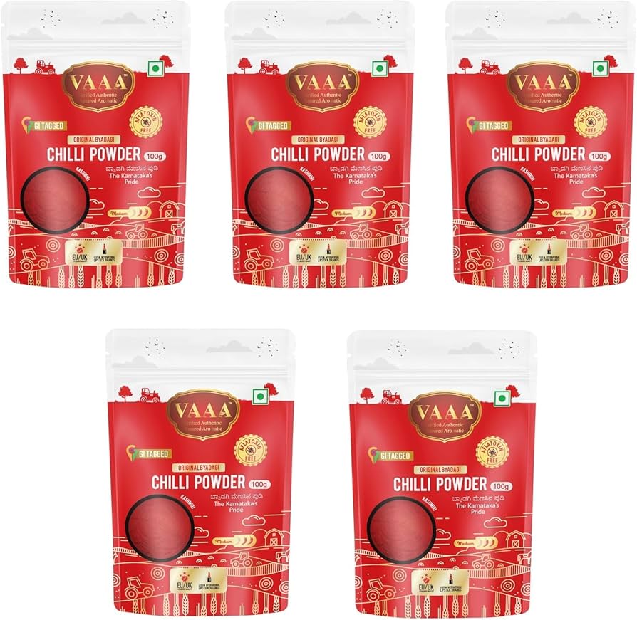 VAAA GI Tagged Byadagi Dabbi (Deluxe) Chilli Powder – Natural Deep Red Colour – Low Spice Kashmiri Style Chilli Powder – No Artificial Colour - 500 Grams.