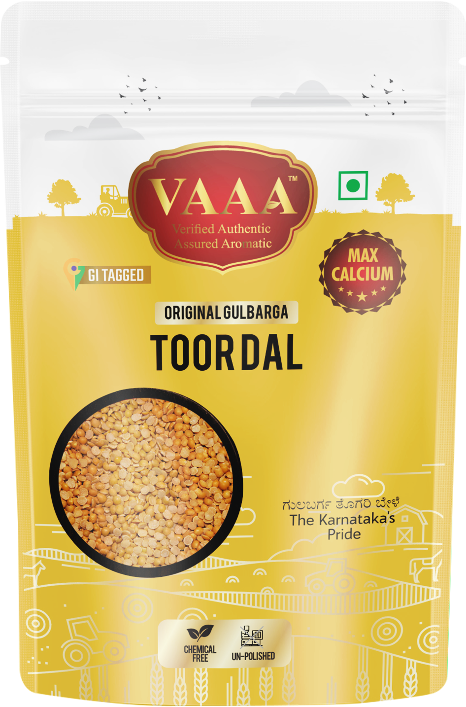 VAAA GI Tagged Kalaburagi Toor Dal – Tur Dal / Arhar Dal / Togari Bele – Premium Unpolished High Calcium Split Pigeon Peas – 1 kg (2×500 g)