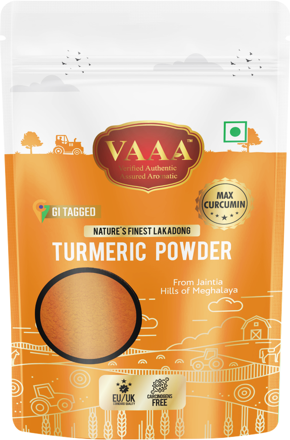 VAAA GI Tagged Lakadong Turmeric Powder – High Curcumin Natural Haldi / Manjal – Premium Unpolished Turmeric from Meghalaya - 500 Grams