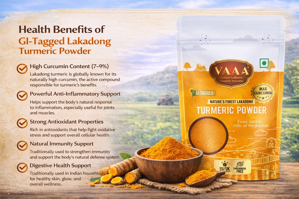 VAAA GI Tagged Lakadong Turmeric Powder – High Curcumin Natural Haldi / Manjal – Premium Unpolished Turmeric from Meghalaya - 500 Grams