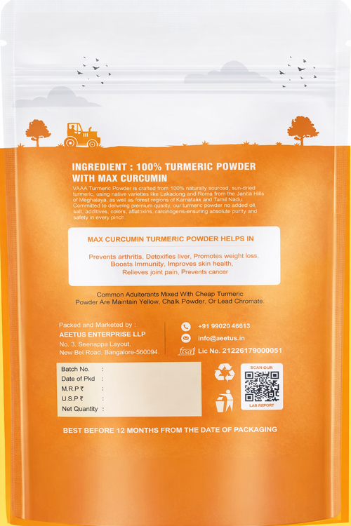VAAA GI Tagged Lakadong Turmeric Powder – High Curcumin Natural Haldi / Manjal – Premium Unpolished Turmeric from Meghalaya - 500 Grams